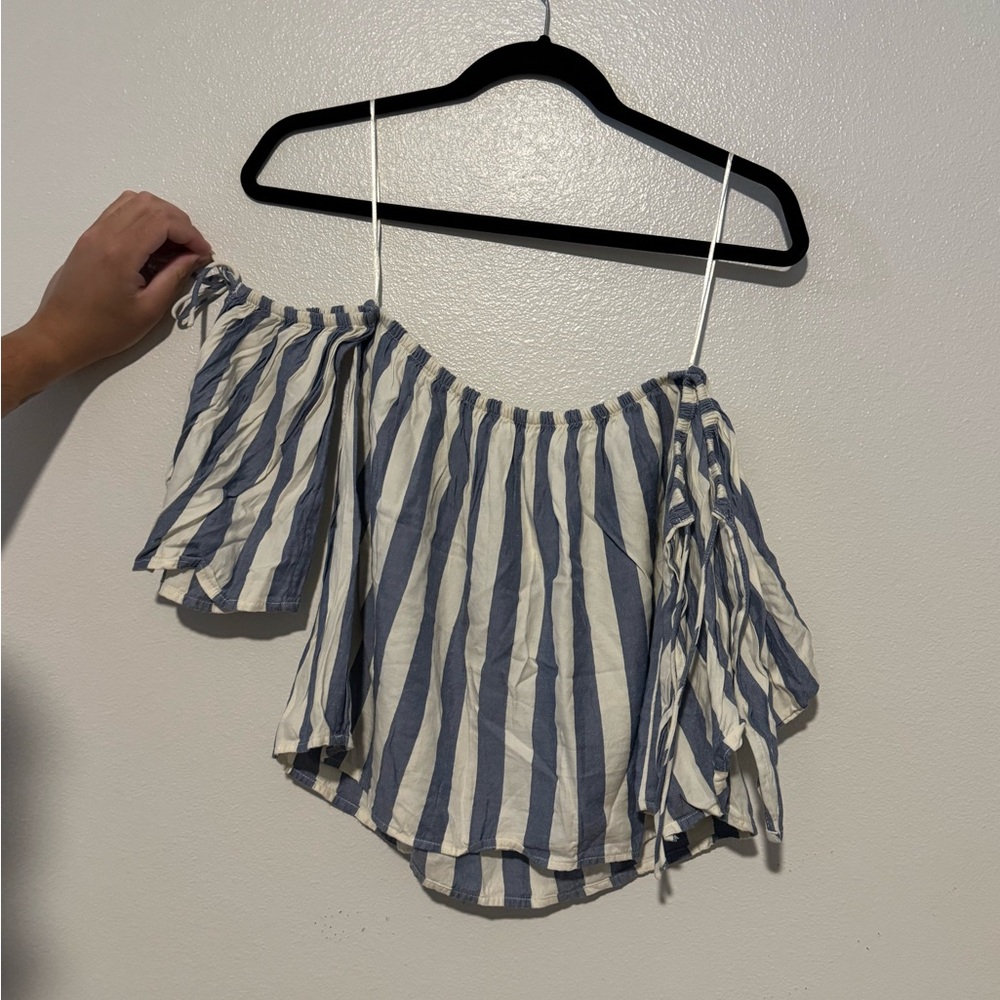 Billabong Blue and White Striped Off-Shoulder Top